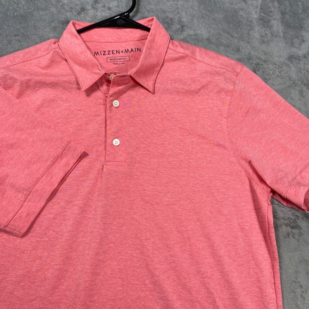 Mizzen + Main Polo Shirt Mens Medium Pink Heather Stretch Performance Golf Trim